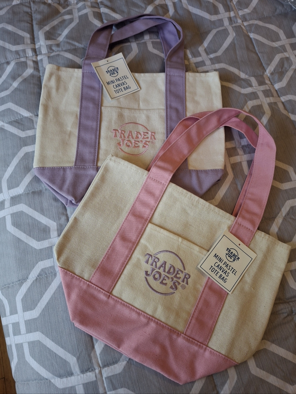 Trader Joe's Mini Pastel Canvas Tote Bag - Pink and Lavender